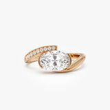 1.50 Ctw 14k Lab Grown Oval Shaped Curved Pavé Band Enagement Ring - Nadia Ferkos Fine Jewelry