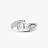1.50 Ctw 14k Lab Grown Oval Shaped Curved Pavé Band Enagement Ring - Nadia 14k White Gold Ferkos Fine Jewelry
