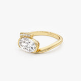 1.50 Ctw 14k Lab Grown Oval Shaped Curved Pavé Band Enagement Ring - Nadia Ferkos Fine Jewelry