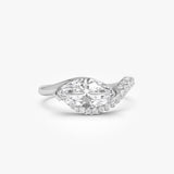 1.55 Ctw 14k Lab Grown Marqusie Shaped Curved Pavé Band Enagement Ring - Livia 14k White Gold Ferkos Fine Jewelry