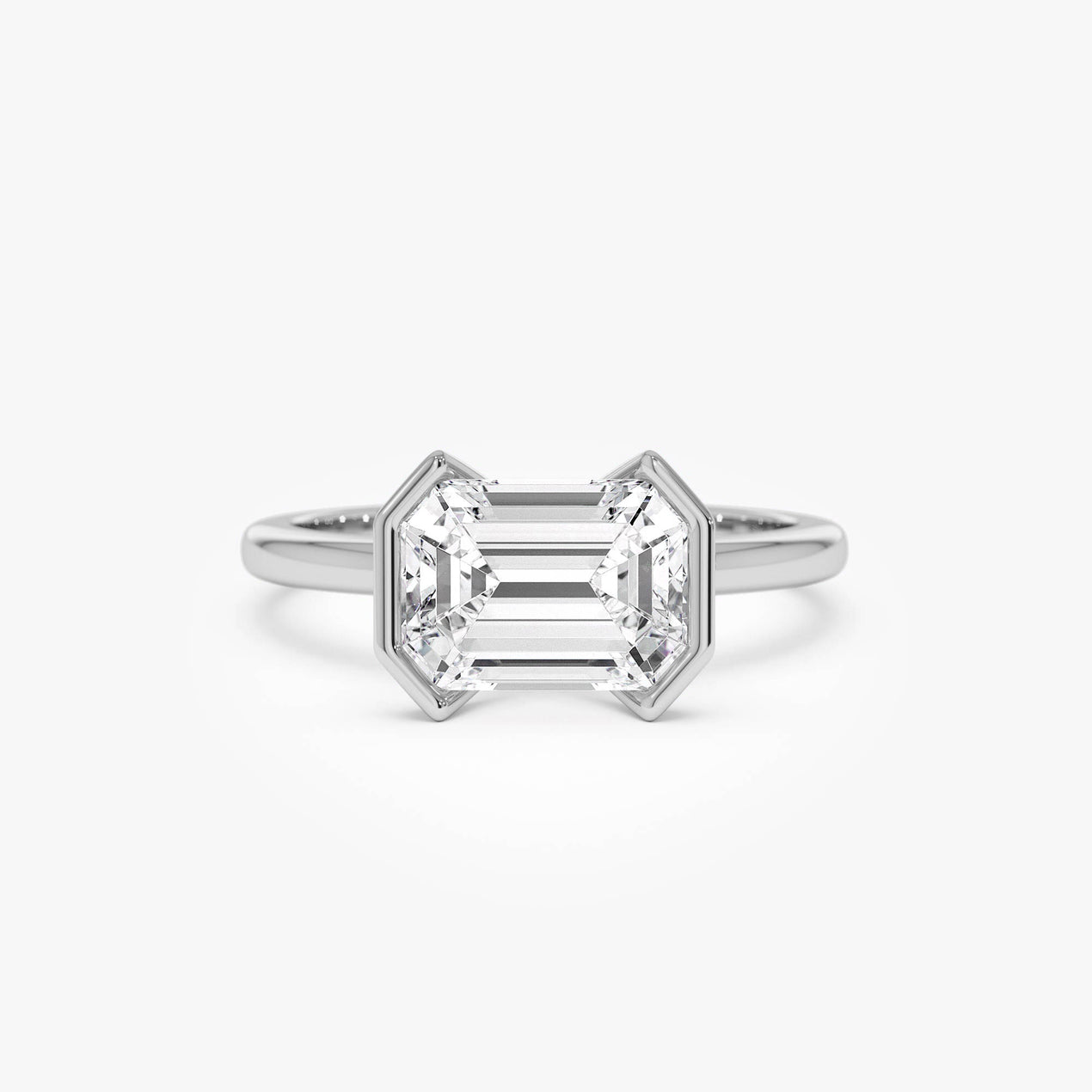 2.00 ctw 14K Half Bezel East-West Emerald Cut Lab Grown Engagement