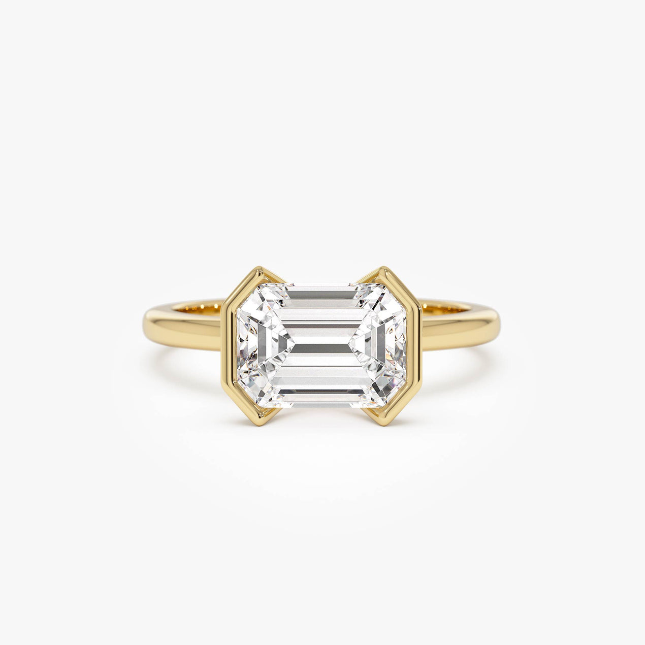 2.00 ctw 14K Half Bezel East-West Emerald Cut Lab Grown Engagement