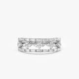 14k Wide Band Ring with Baguette and Round Diamond Cluster Accents Ferkos Fine Jewelry