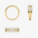 14k Wide Band Ring with Baguette and Round Diamond Cluster Accents Ferkos Fine Jewelry