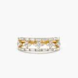 14k Wide Band Ring with Baguette and Round Diamond Cluster Accents 14k Gold Ferkos Fine Jewelry