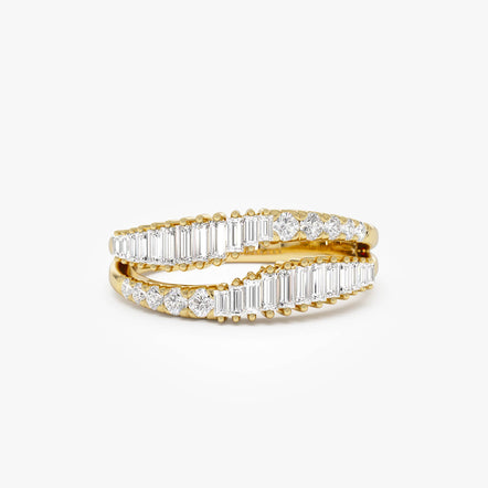 14k Double Row Baguette Diamond Statement Ring 14k Gold Ferkos Fine Jewelry