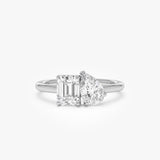 1.50 Ctw 14k Emerald Cut and Pear Shaped Lab Grown Diamond Toi Et Moi Ring - Amabel 14k White Gold Ferkos Fine Jewelry