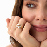 14k Gold Triple Band Crossover Diamond Statement Ring Ferkos Fine Jewelry