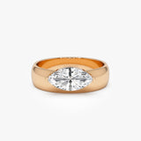 1.00 Ctw 14k Lab Grown Marquise Shaped Diamond Solitaire Ring with Wide Band - Solara Ferkos Fine Jewelry