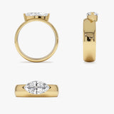 1.00 Ctw 14k Lab Grown Marquise Shaped Diamond Solitaire Ring with Wide Band - Solara Ferkos Fine Jewelry