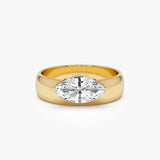 1.00 Ctw 14k Lab Grown Marquise Shaped Diamond Solitaire Ring with Wide Band - Solara 14k Gold Ferkos Fine Jewelry