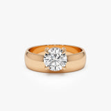 1.00 Ctw 14k Gold Lab Grown Round Diamond Solitaire Ring with Wide Band - Thalina Ferkos Fine Jewelry