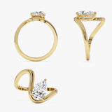 1.00 Ctw 14k Gold Lab Grown Pear Diamond Ring Modern Bypass Setting - Sylene Ferkos Fine Jewelry
