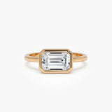1.50 Ctw East West Emerald Cut Lab Grown Bezel Setting Modern Engagement Ring - Dahlia Ferkos Fine Jewelry