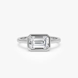 1.50 Ctw East West Emerald Cut Lab Grown Bezel Setting Modern Engagement Ring - Dahlia Ferkos Fine Jewelry