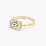 1.50 Ctw East West Emerald Cut Lab Grown Bezel Setting Modern Engagement Ring - Dahlia Ferkos Fine Jewelry