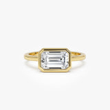 1.50 Ctw East West Emerald Cut Lab Grown Bezel Setting Modern Engagement Ring - Dahlia 14k Gold Ferkos Fine Jewelry