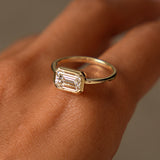 1.50 Ctw East West Emerald Cut Lab Grown Bezel Setting Modern Engagement Ring - Dahlia Ferkos Fine Jewelry