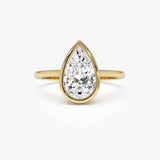 2.00 Ct Pear Shape Lab Grown Bezel Setting Diamond Engagement Ring - Marina 14k Gold Ferkos Fine Jewelry