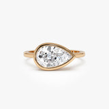 1.50 Ctw East West Pear Shaped Lab Grown Bezel Setting Modern Engagement Ring, Mirabel Ferkos Fine Jewelry