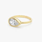 1.50 Ctw East West Pear Shaped Lab Grown Bezel Setting Modern Engagement Ring, Mirabel Ferkos Fine Jewelry