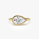 1.50 Ctw East West Pear Shaped Lab Grown Bezel Setting Modern Engagement Ring, Mirabel 14k Gold Ferkos Fine Jewelry