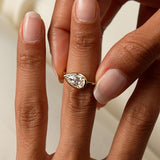 1.50 Ctw East West Pear Shaped Lab Grown Bezel Setting Modern Engagement Ring, Mirabel Ferkos Fine Jewelry