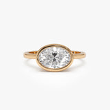 1.50 Ctw East West Oval Shaped Lab Grown Bezel Setting Modern Engagement Ring, Lenora Ferkos Fine Jewelry