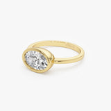 1.50 Ctw East West Oval Shaped Lab Grown Bezel Setting Modern Engagement Ring, Lenora Ferkos Fine Jewelry