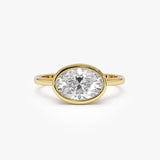 1.50 Ctw East West Oval Shaped Lab Grown Bezel Setting Modern Engagement Ring, Lenora 14k Gold Ferkos Fine Jewelry