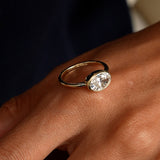 1.50 Ctw East West Oval Shaped Lab Grown Bezel Setting Modern Engagement Ring, Lenora Ferkos Fine Jewelry