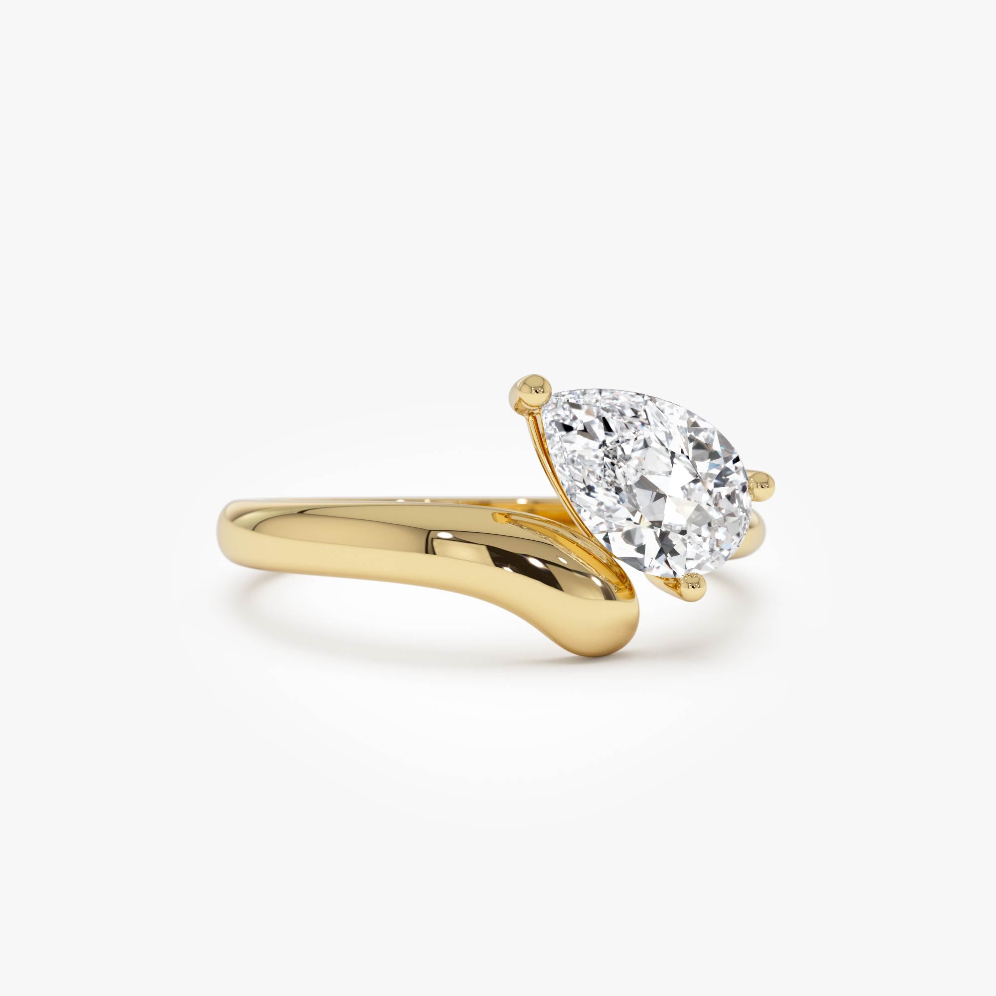 1.00 Ctw 14k Pear Shaped Lab Grown Diamond Ring with Contemporary Twist Band - Elsa 14k Gold Ferkos Fine Jewelry