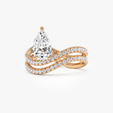 1.35 Ctw 14k Pear Shaped Lab Grown Twisted Pave Band Diamond Engagement Ring - Ivana Ferkos Fine Jewelry