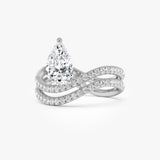 1.35 Ctw 14k Pear Shaped Lab Grown Twisted Pave Band Diamond Engagement Ring - Ivana 14k White Gold Ferkos Fine Jewelry