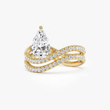 1.35 Ctw 14k Pear Shaped Lab Grown Twisted Pave Band Diamond Engagement Ring - Ivana 14k Gold Ferkos Fine Jewelry