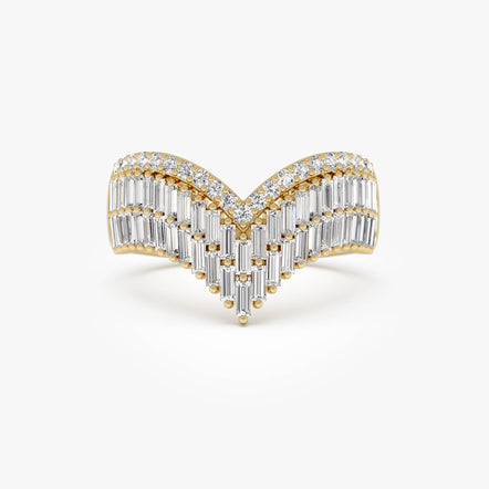 14k Baguette and Round Diamond Chevron Statement Ring 14k Gold Ferkos Fine Jewelry