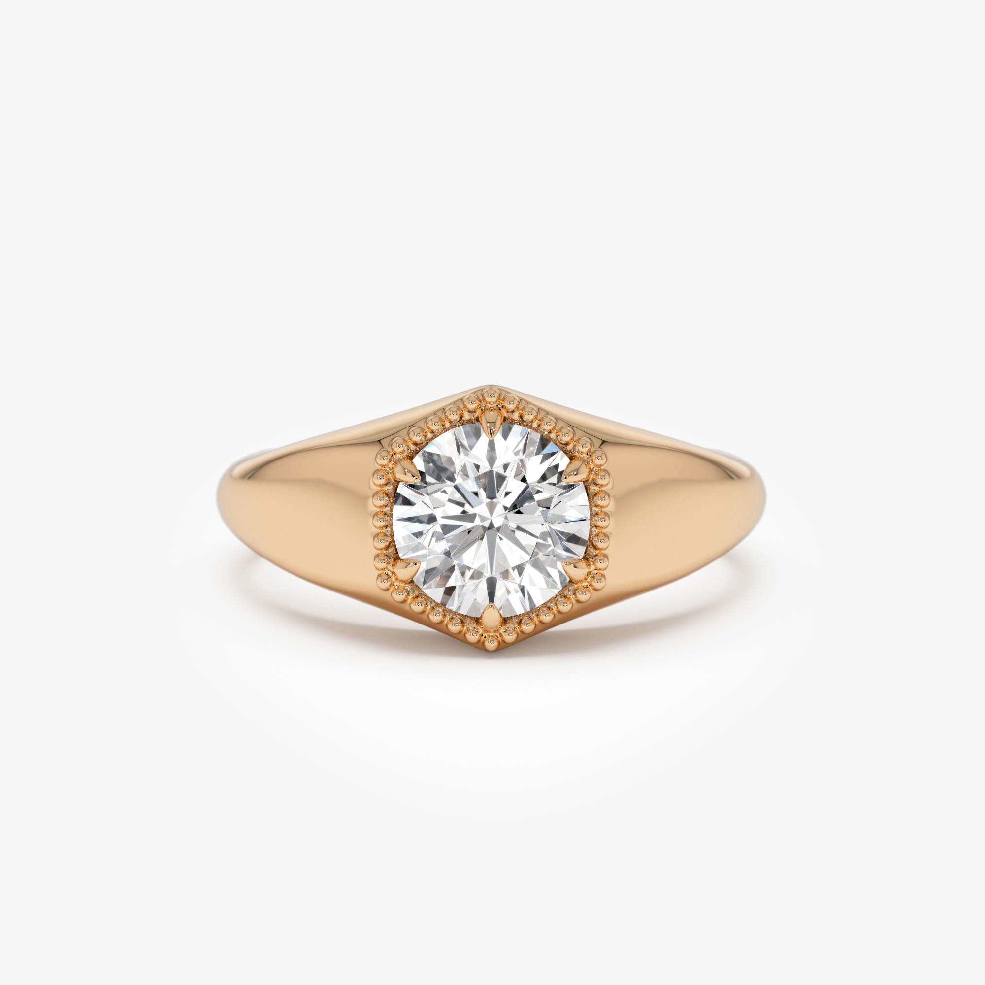 0.75 Ctw 14k Lab Grown Diamond Hexagon Signet Ring - Maia Ferkos Fine Jewelry