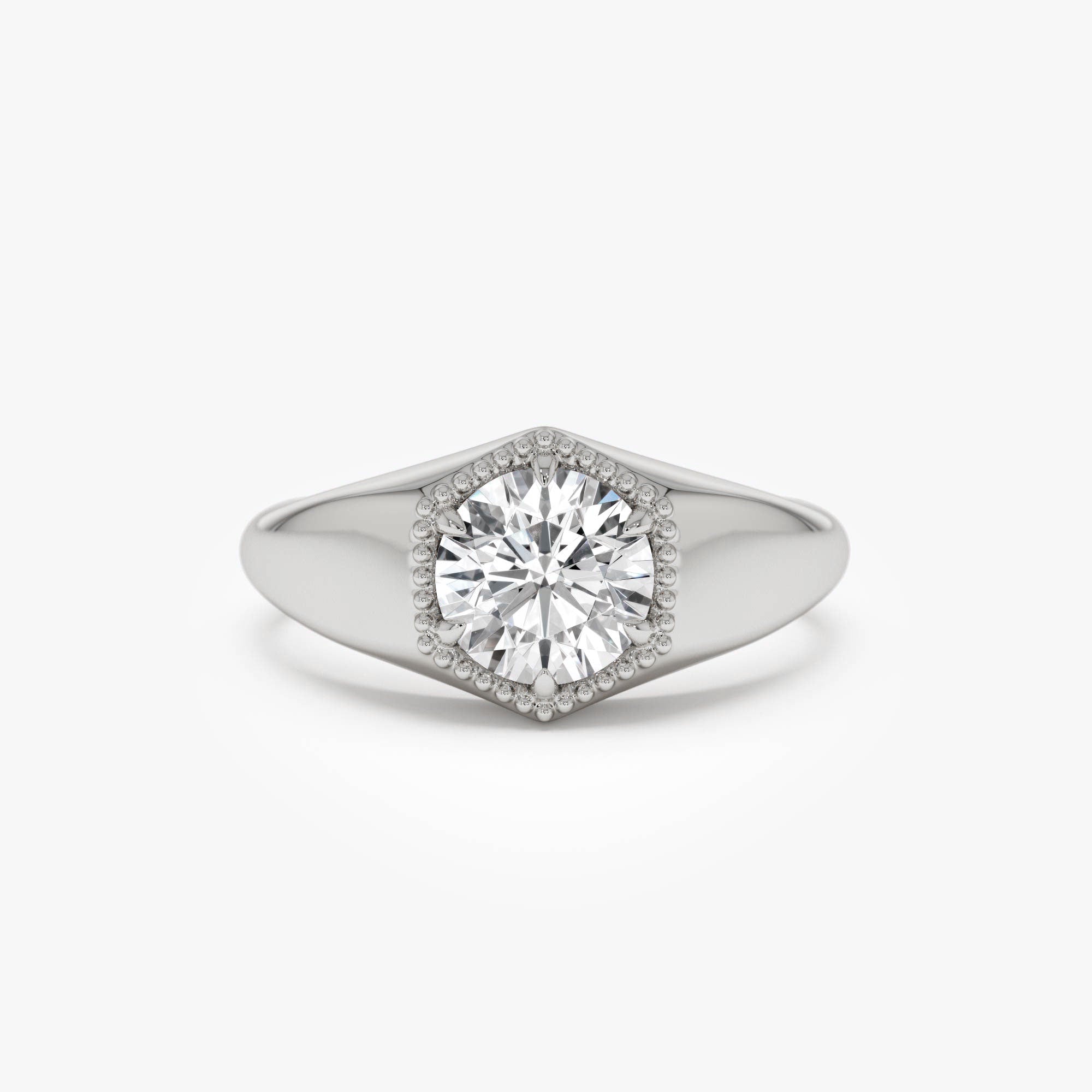 0.75 Ctw 14k Lab Grown Diamond Hexagon Signet Ring - Maia 14k White Gold Ferkos Fine Jewelry
