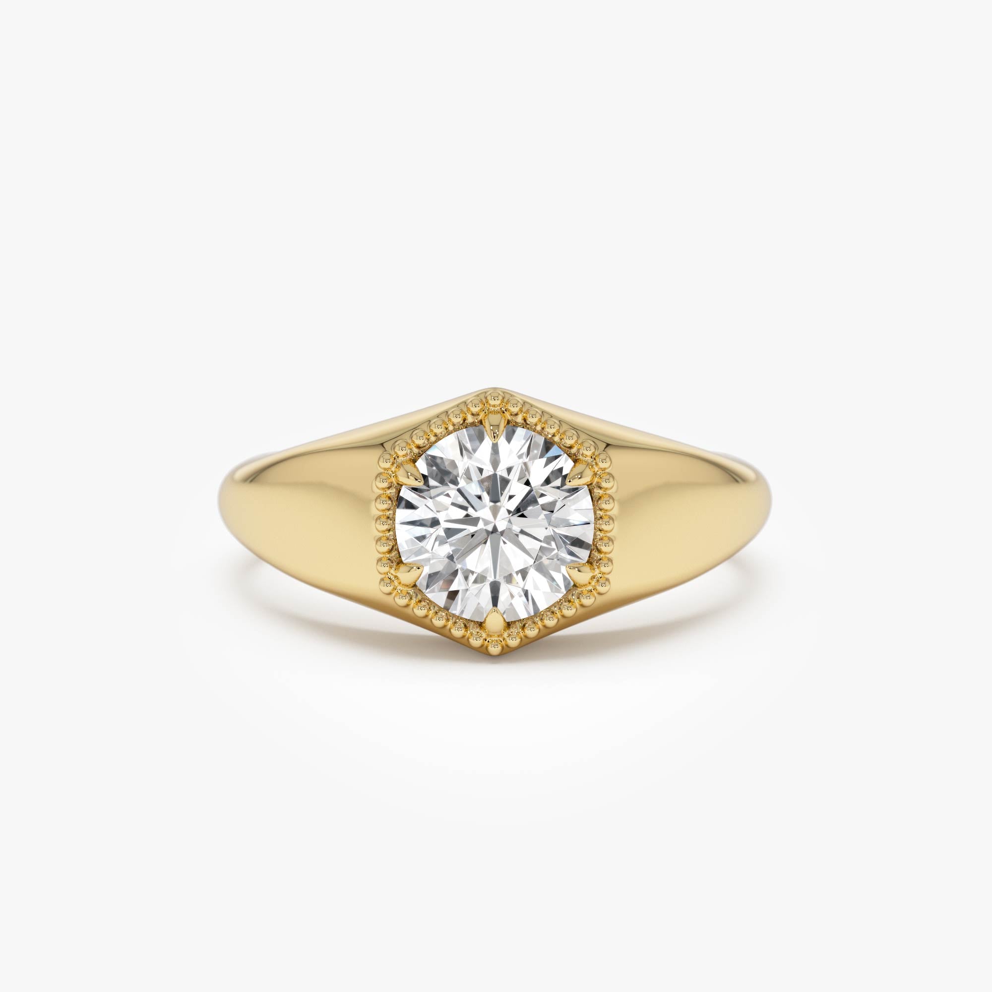 0.75 Ctw 14k Lab Grown Diamond Hexagon Signet Ring - Maia 14k Gold Ferkos Fine Jewelry
