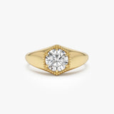 0.75 Ctw 14k Lab Grown Diamond Hexagon Signet Ring - Maia 14k Gold Ferkos Fine Jewelry