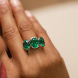 9.15 Ctw 14k Lab Grown Colombian Emerald Three Stone Ring - Thea