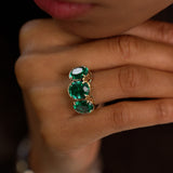 9.15 Ctw 14k Lab Grown Colombian Emerald Three Stone Ring - Thea