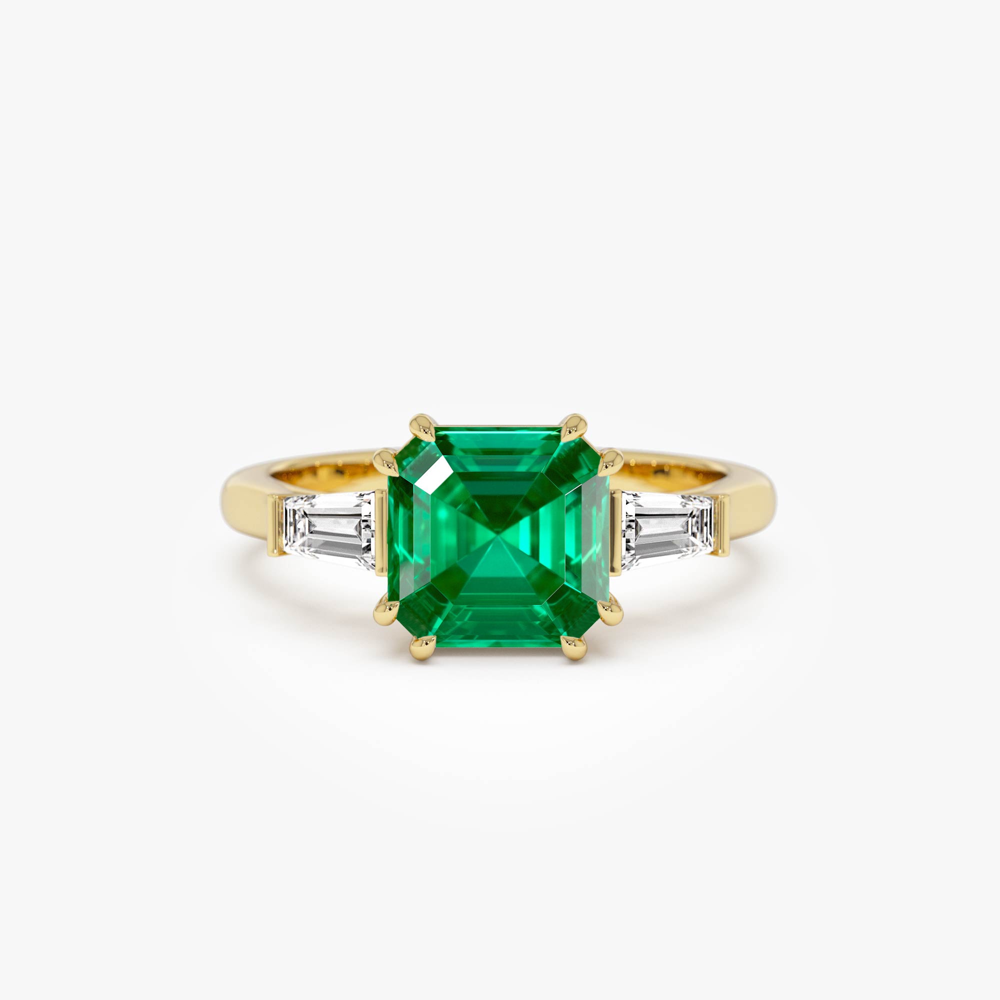 2.35 Ctw 14k Asscher Cut Lab Grown Colombian Emerald and Baguette Diamond Ring - Lena 14k Gold Ferkos Fine Jewelry
