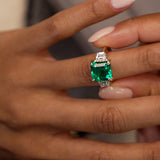 6.00 Ctw Lab Grown Colombian Emerald and Trapezoid Diamond Three Stone Engagement Ring - Demi Ferkos Fine Jewelry