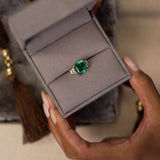 6.00 Ctw Lab Grown Colombian Emerald and Trapezoid Diamond Three Stone Engagement Ring - Demi Ferkos Fine Jewelry