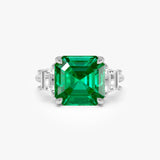 6.00 Ctw Lab Grown Colombian Emerald and Trapezoid Diamond Three Stone Engagement Ring - Demi 14k White Gold Ferkos Fine Jewelry