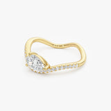 0.67 Ctw 14k Pear Shaped Lab Grown Diamond Wavy Pavé Ring - Faye Ferkos Fine Jewelry