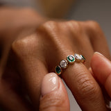 14K Gold Lab Grown Round Diamond and Emerald Anniversary Band