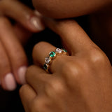14K Gold Lab Grown Round Diamond and Emerald Anniversary Band
