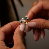 14K Gold Lab Grown Round Diamond and Emerald Anniversary Band